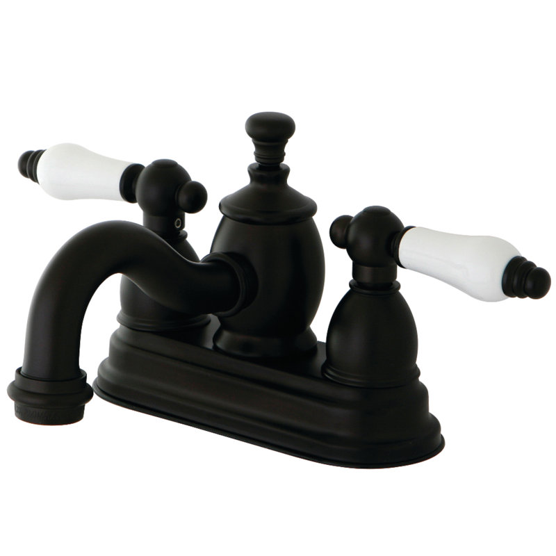 Kingston Brass English Country Two-Handle 3-Hole Deck Mount 4" Centerset Bathroom Faucet with Brass Pop-Up, Oil Rubbed Bronze