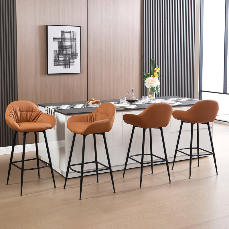 Tabouret de bar en similicuir avec repose-pieds (ensemble de 2), Marron clair