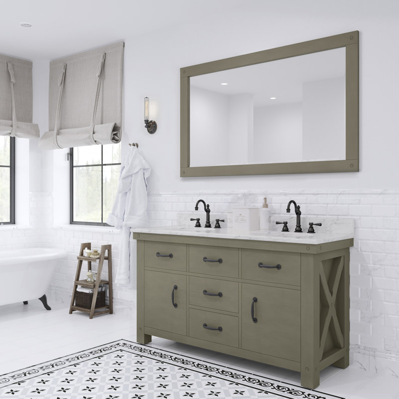 Jessen 60" Double Bathroom Vanity Set with Mirror, Carrara White