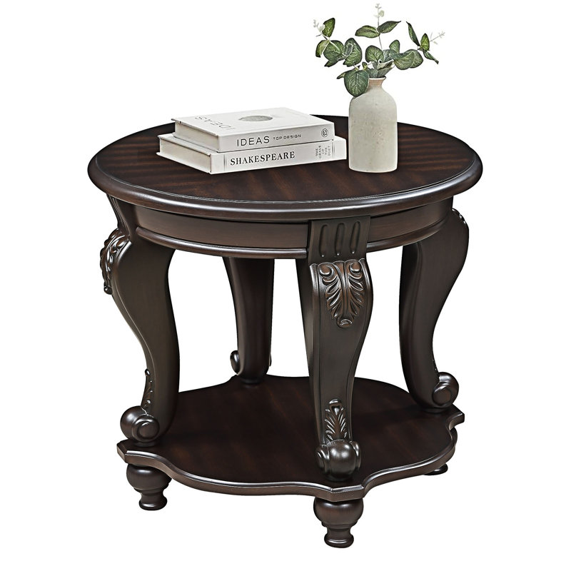 Wood Sofa Side Table With Shelf, Espresso, Espresso