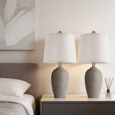 Ensemble de 2 lampes de table en céramique de style campagnard avec abat-jour en lin et ampoules à DEL incluses, lampe de bureau brun rustique pour le salon, la chambre à coucher ou la table de chevet de bureau