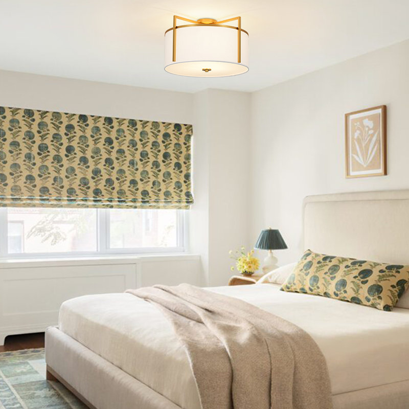 3 - Light Round Drum Fabric Semi Flush Mount
