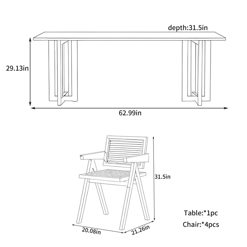 Rattan household dining table, 29.13"H x 62.99"L x 31.5"W