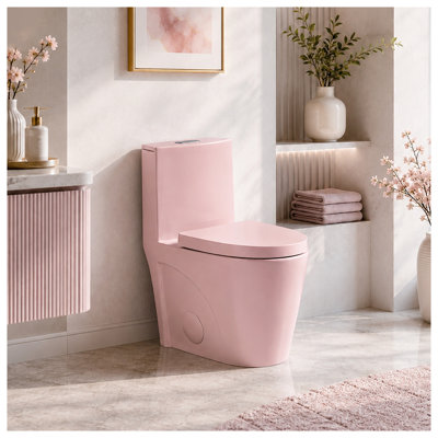 Pink Rose Dual-Flush One-Piece Toilet, 1.1/1.6 GPF Water-Saving Elongated Comfort Height Floor Mounted Ceramic Commode with Soft-Close Seat