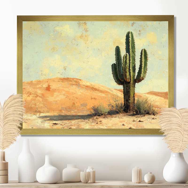 Minimalisme, cactus par les dunes I - art mural grand cactus, H 12 po x l 20 po, Toile tendue, Ne s’applique pas