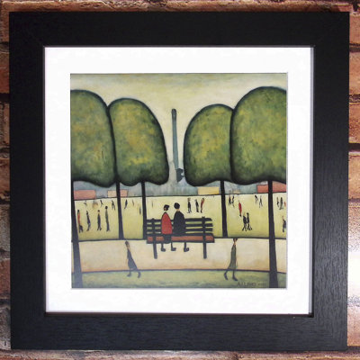 Lowry Style - Framed Print of Couple Sitting On A Bench - 12" Square Black Ash Frame
