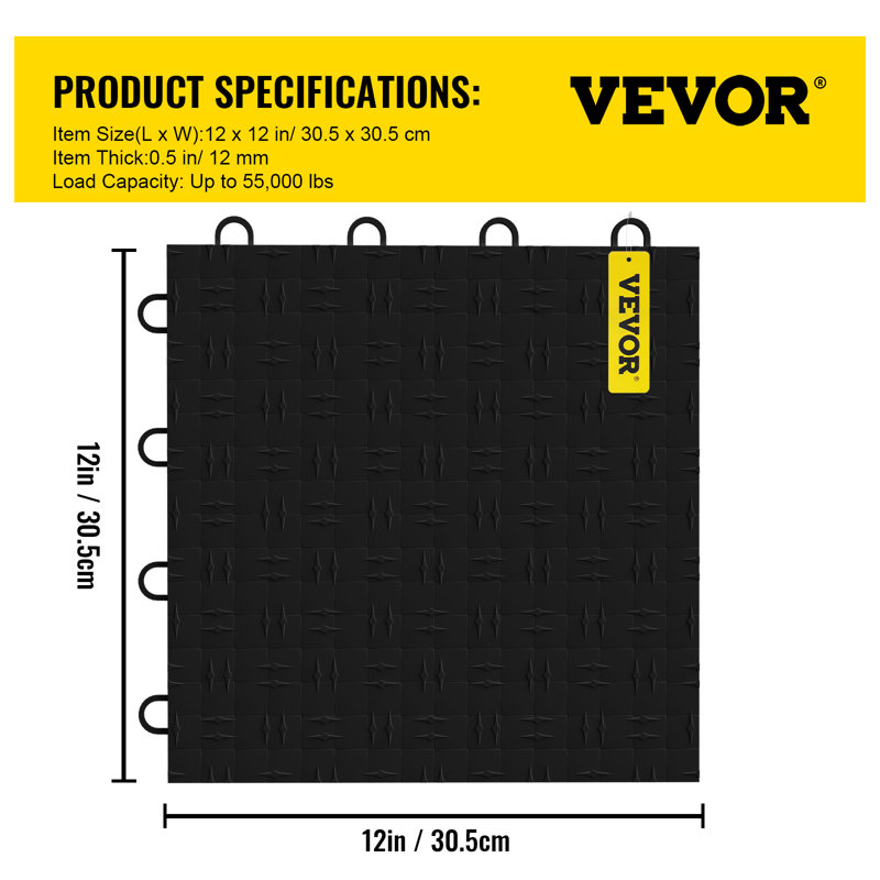 Plancher de garage l 12 po x L 12 po VEVOR, Noir