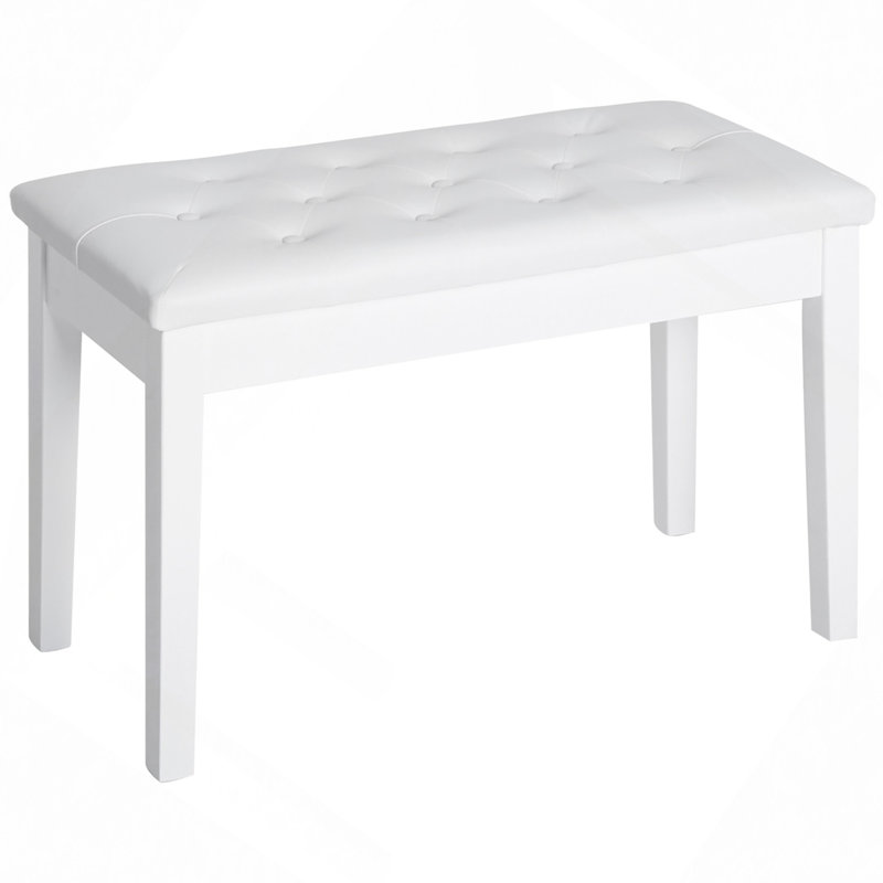 Piano Bench, Duet Piano Chair With Faux Leather Padded Cushion And Wooden Frame, Button Tufted Keyboard Bench, White, White