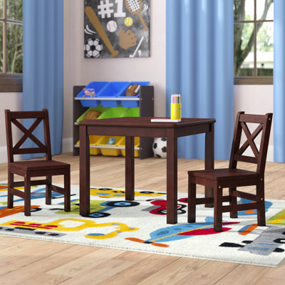 Myona Kids 3 Piece Solid Wood Play Or Activity Table and Chair Set, Espresso