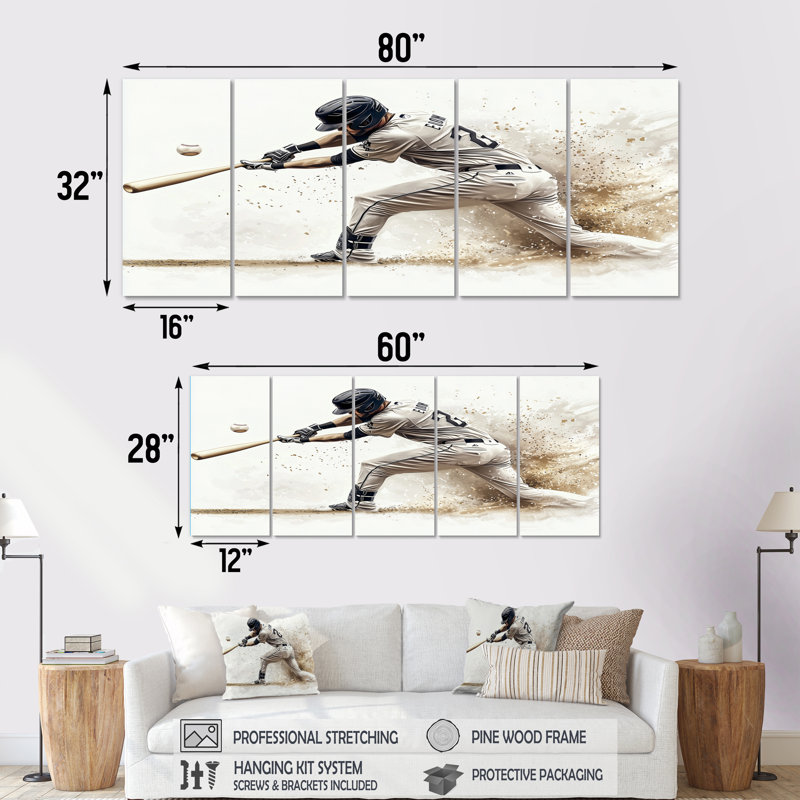 Minimal noir et blanc Baseball Swing - ensemble d'art mural de baseball sport, H 28 po x l 60 po