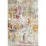 Vita Colorful Abstract Power Loom Performance Yellow/Cream/Pink Rug