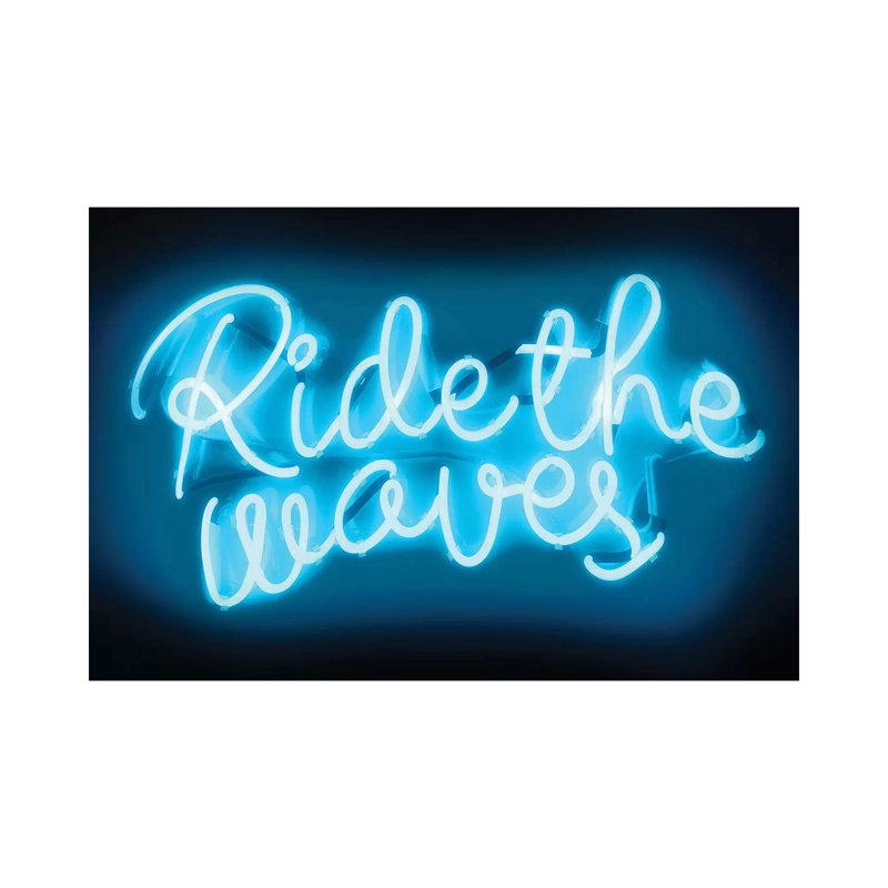 Neon Ride The Waves Aqua On Black by Hailey Carr - Wrapped Canvas Print, 66.04 cm H x 45.72 cm W x 3.175 cm D