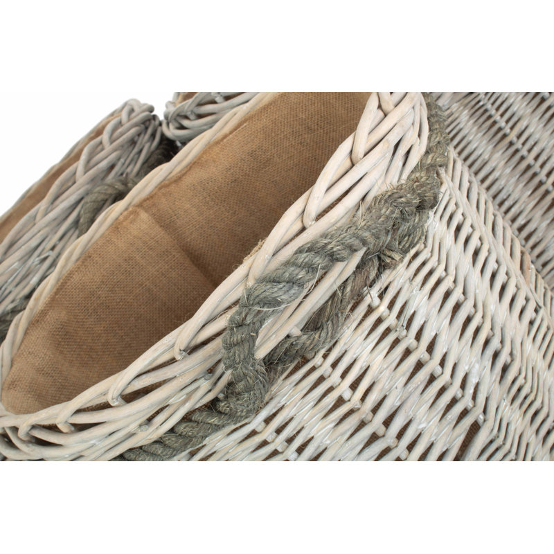 Wicker 3 Piece Storage Basket Set with Lining, Grey Wash