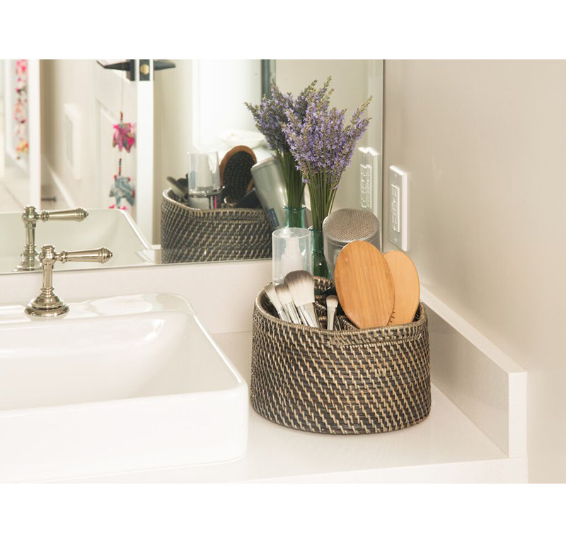 Bavan Rattan Oval Flatware Caddy, Black Antique