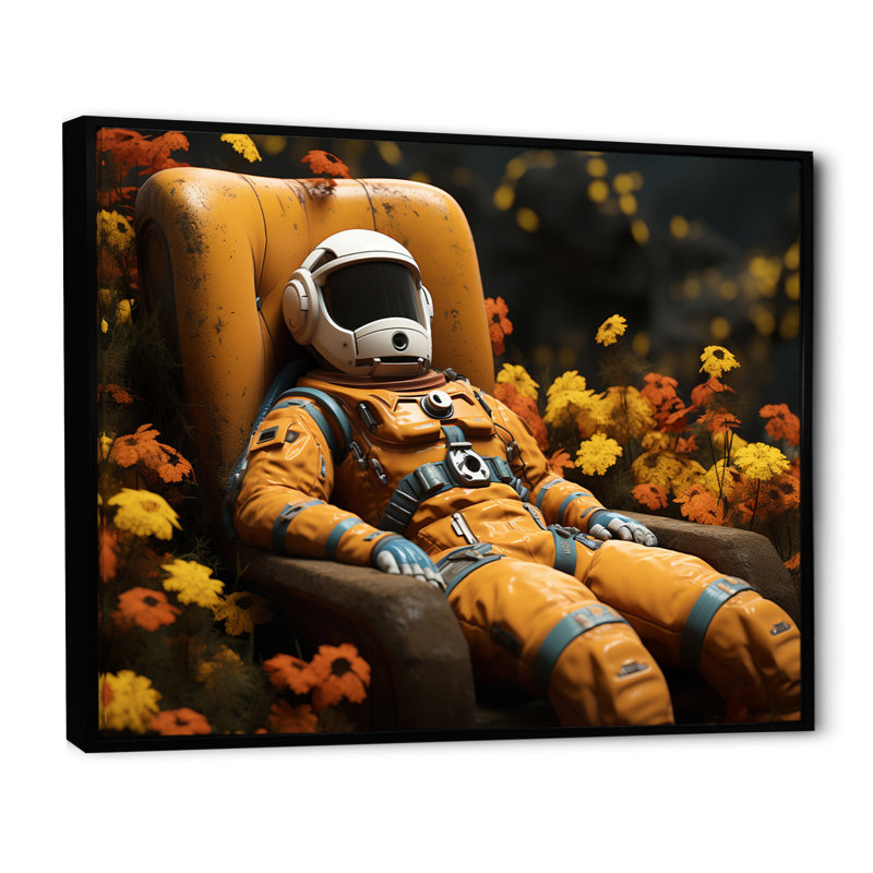 " Man In Astronaut Suit ", 16" H x 32" W x 1" D, Black Floater Framed