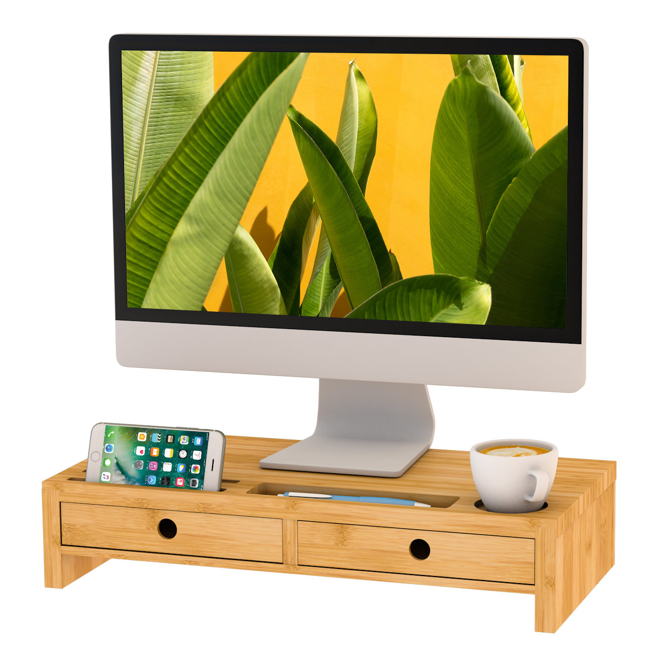 Inbox Zero Computer Monitor Stand With Drawers - Wood TV Screen Printer ...
