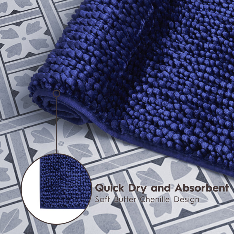 Navy Chenille Non-Slip Plush Bath Rug Set
