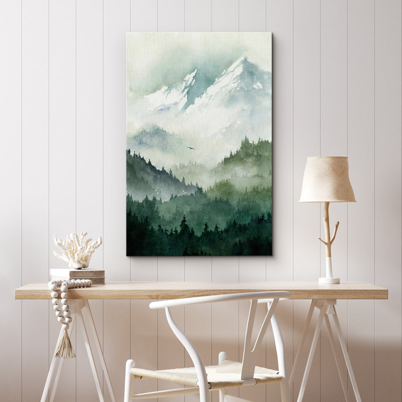 Woodland Forest Landscape Green Mountain Nature Scene Modern Decor Large Frame, impression sur toile, art mural, Toile tendue