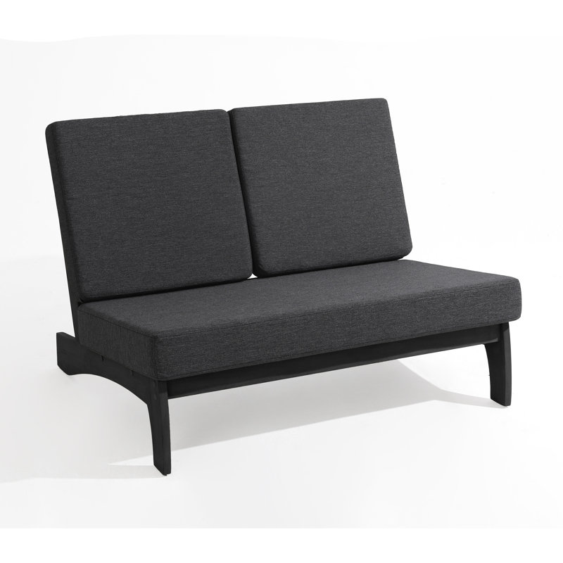 Causeuse d'extérieur avec coussins 43,9 po Polett, Noir, Gris foncé