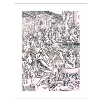The Torture of St. John the Evangelist from the 'Apocalypse' series or 'The Revelations of St. John the Divine' introductory page by Albrecht Dürer -Framed Giclee Print