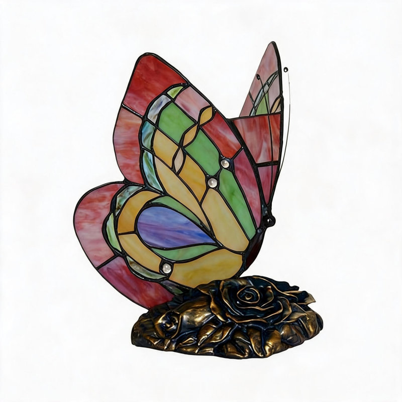 Lampe de table papillon en vitrail