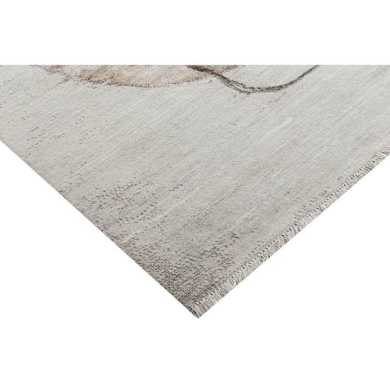 High-Quality Hand-Knotted Grey And Natural Area Rug, Rectangle 8' x 10'