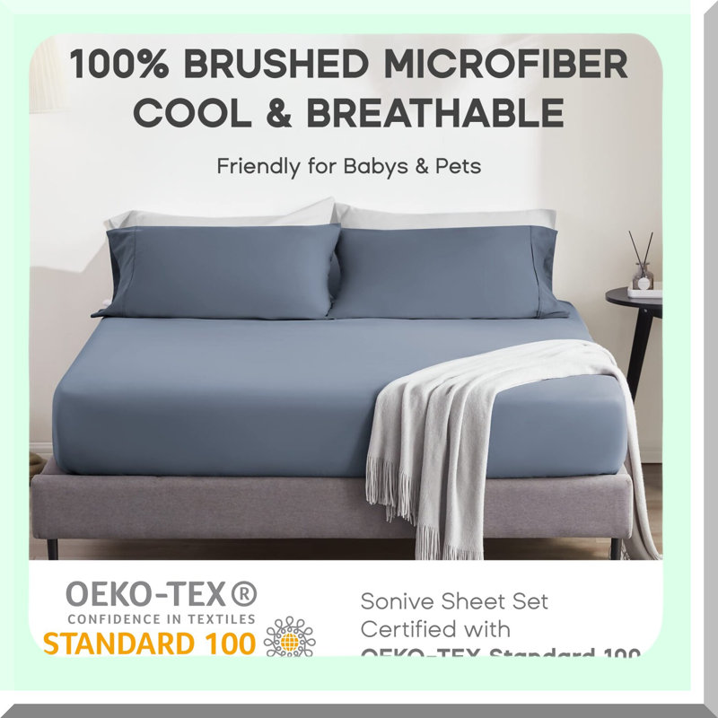 UltraSoft Queen Fitted Sheet Set - 2 Pack 1800 Thread Count Microfiber Wrinkle Free Deep Pocket Sheets in Flint Stone Blue - Fits up to 16" Mattress