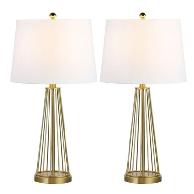 Ensemble de 2 lampes de table modernes en fer de 27 pouces à cadre ouvert avec abat-jour en tissu blanc et interrupteur rotatif à 3 voies pour la chambre à coucher, le salon, le couloir et les ampoules de bureau