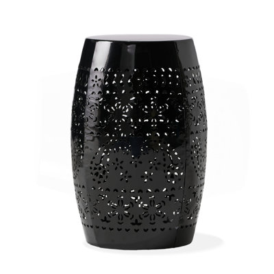 Side Table, Lace Cut Metal End Table For Outdoor & Indoor Use, Barrel Shape Accent Table With No Assembly Needed For Garden, Patio, Living Room, Backyard Decor,Black Color