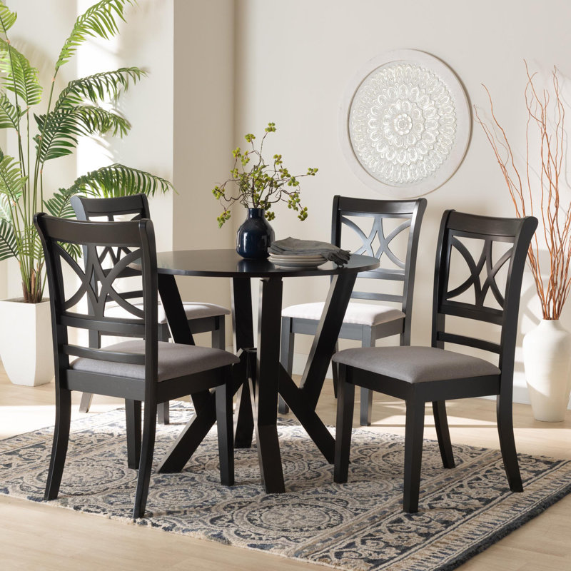 4 - Person Pedestal Dining Set, Gray/Dark Brown