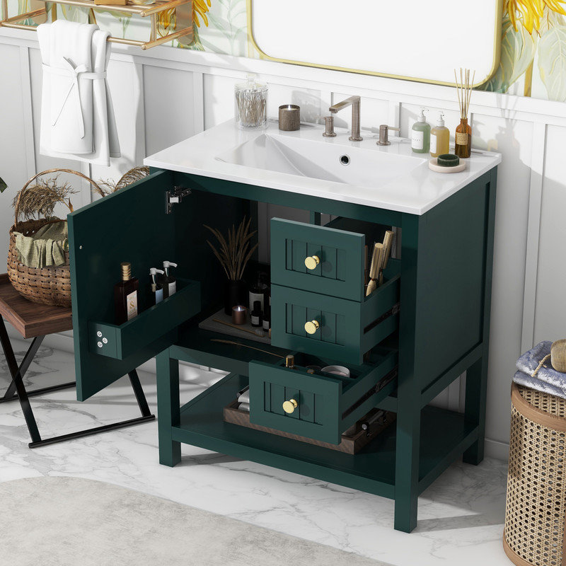 30" Transitional Bathroom Vanity Combo with Sink, Green