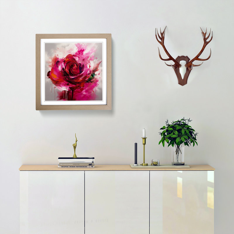 Rose Gestural - Single Picture Frame Print on Wood, Oak