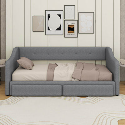 Twin XL To King Size Upholstered Daybed With Two Drawers by Lark Manor