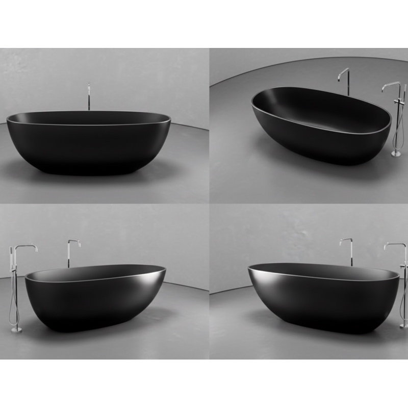 Vast Studio 62.8” x 30.3” Metallic Freestanding Oval Bathtub – Black Iron/Black Deep Soaking Tub with Dual-Tone Interior & Exterior, Sculpted Modern Luxury Finish