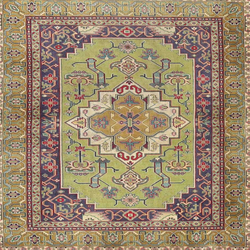 Tapis traditionnel vert / rouge Nayini, Rond 5 pi