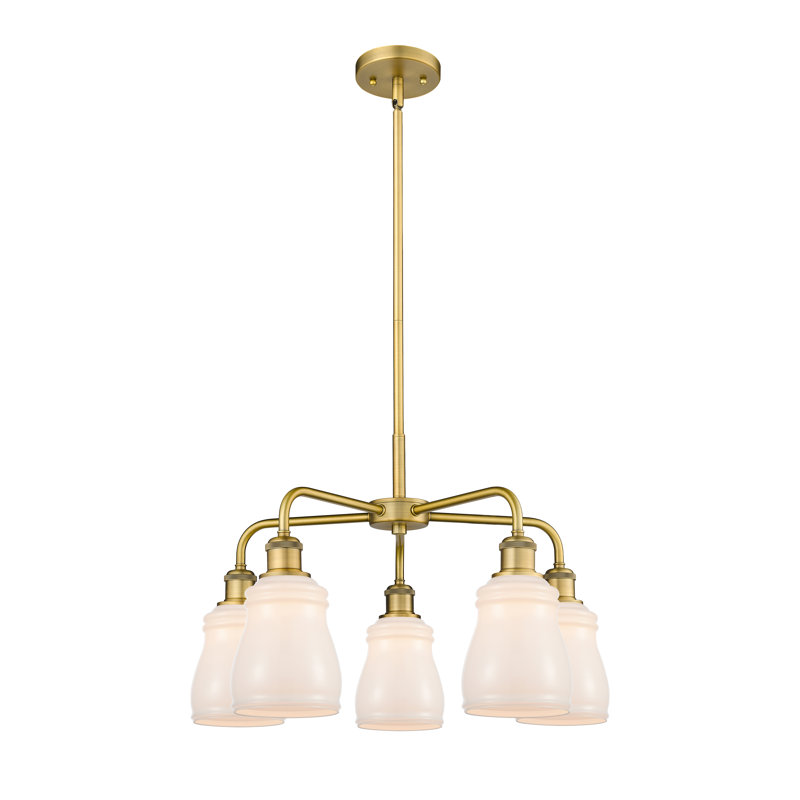 Lustre en forme de cloche à 5 lumières Bryanie, Blanc, Laiton brossé
