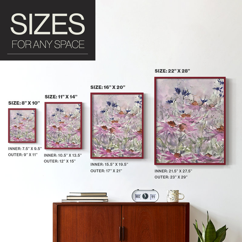 Reproduction encadrée de Floral Entertainment II - bois massif, Rouge, H 10 po x l 8 po
