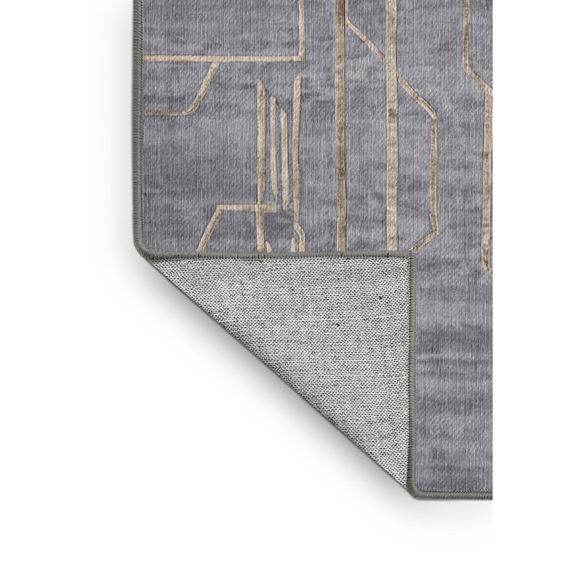 Machine Washable Gray Area Rug, Rectangle 4' x 6'