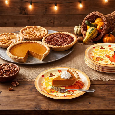 Paper Tableware Set Autumns Thanksgiving Disposable Tableware Set Pumpkin Maple Leaf Printed Paper Plates Cups Napkins Fall Holiday Dinner Party Supplies