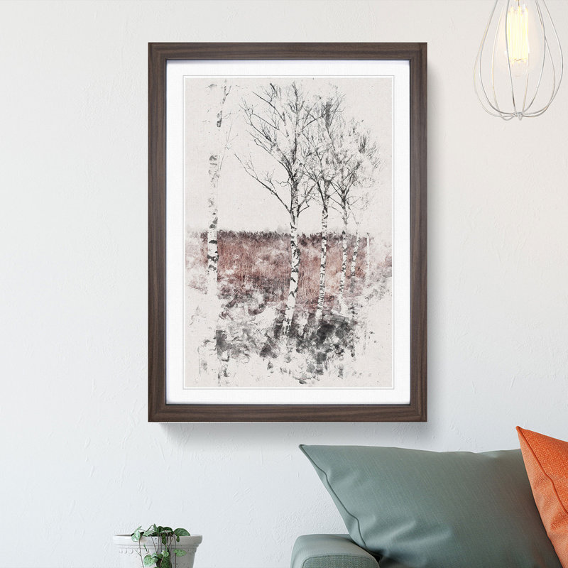 Row of Birch Trees - Picture Frame Painting Print, 87cm H x 62cm W x 2cm D, Walnut Framed