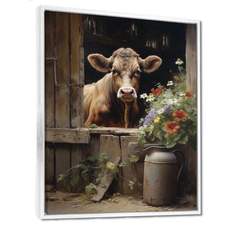 Brackeen Cow Rustic Charm III - vache, art mural, H 32 po x l 16 po x P 1 po, Cadre flottant blanc