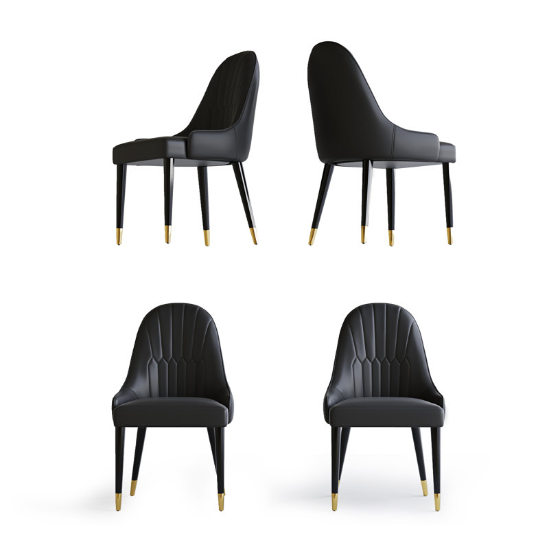 Modern Faux Leather Upholstered Dining Chairs Solid Back Side Chairs Set of 4, Black
