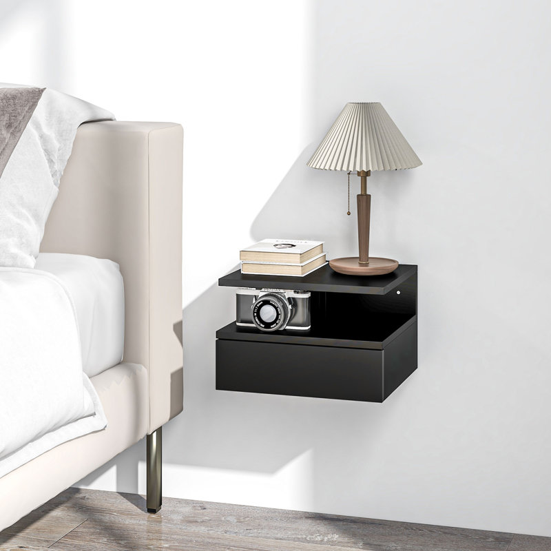 Ensemble de 2 tables de chevet flottantes, table de chevet avec tiroir et tablette