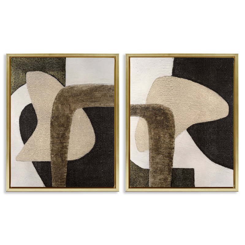 Ensemble de 2 toiles flottantes encadrées Minimalist Brown Beige Shapes par Vanna Lam, H 21 po x l 17 po