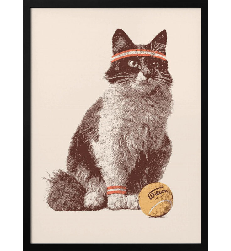 Pop Art & Retro "Chat Tennis", reproduction d'art encadrée, H 20 po x l 16 po