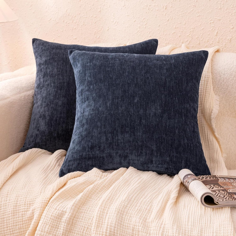 Navy Blue Chenille Pillow Covers, Home Decor Cushion Cases For Bedroom, Living Room, Sofa And Bed, Navy