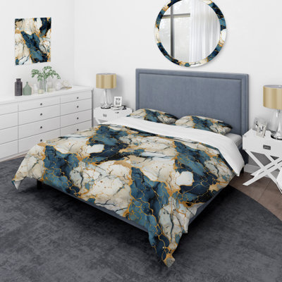 Ensemble de housse de couette Gilded Gold And Teal Luxe Marble Opulence