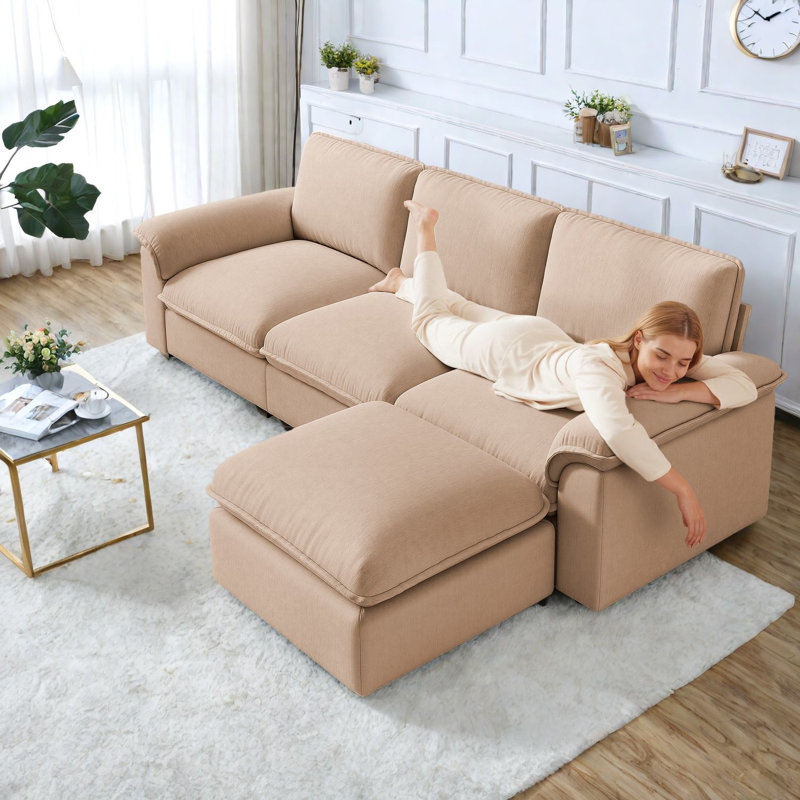 Canapés modulaires confortables en chenille, canapé moderne en forme de L pour la maison