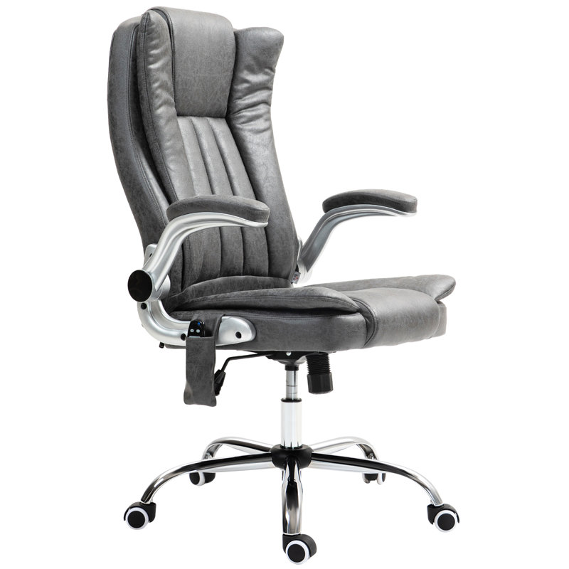 Chaise de bureau à hauteur réglable, grise, avec fonctions de vibration et de chaleur - massage et chauffage gris - revêtement, siège, rabattable, roues pivotantes sécurisées pour le confort au travail