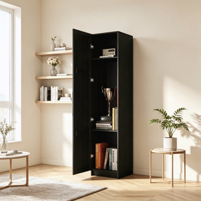 Armoire de rangement murale empilable de 180 cm de hauteur, 40 cm de profondeur et de largeur, fini noir, avec étagères réglables pour salle de bain, cuisine ou buanderie.